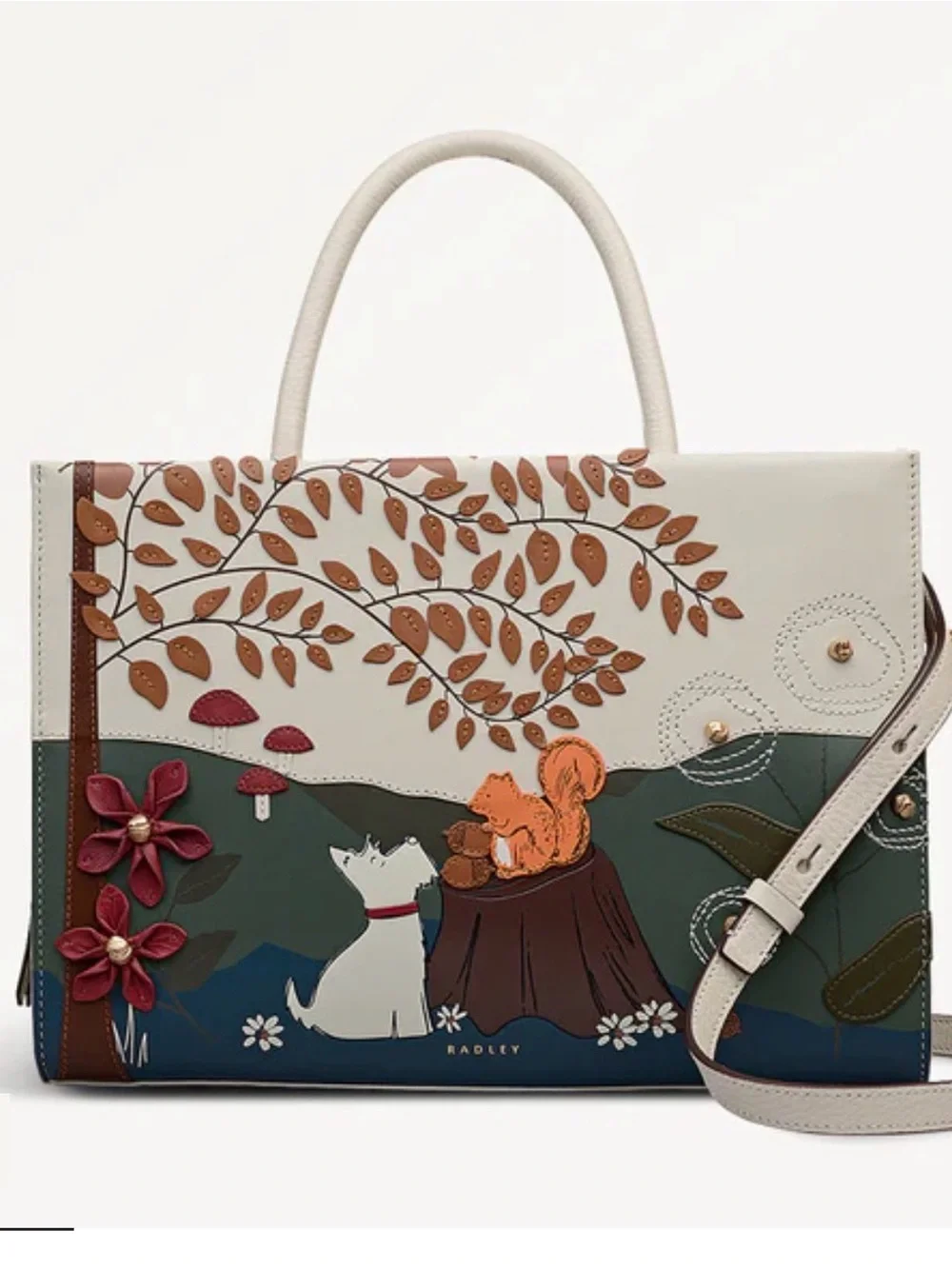 Radley London Leather Whimsical Autumn Scene Leather Top-Handle Bag
